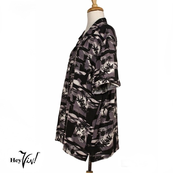 Vintage Puritan Hawaiian Shirt Hula Dancer Black Gray White Size Large - Hey Viv - Picture 3 of 5